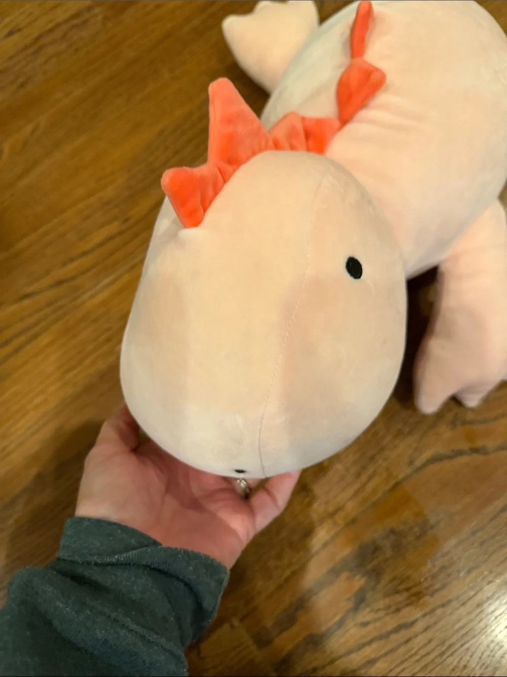 Plush weighted dinosour Stuffed Animal - Pale Pink with Coral Spikes